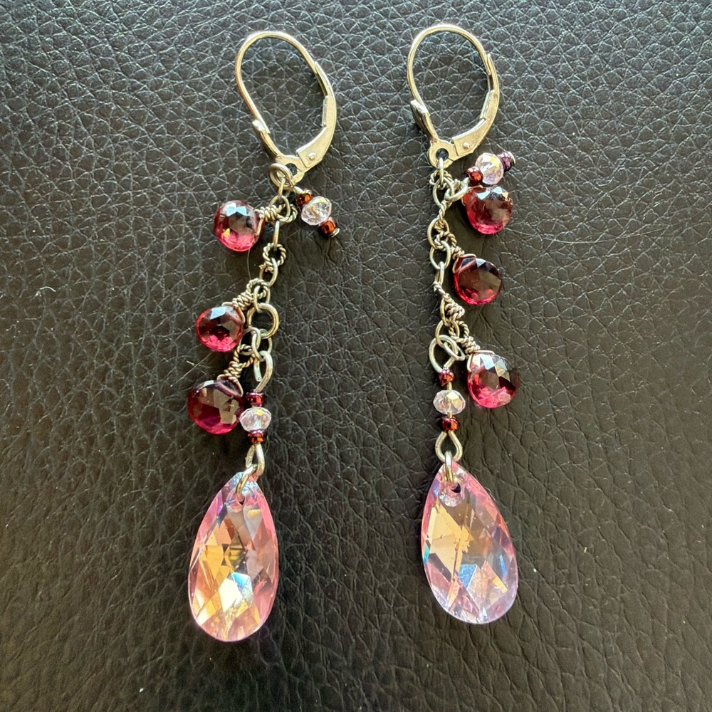Elegant Pink and Red Crystal Drop Earrings